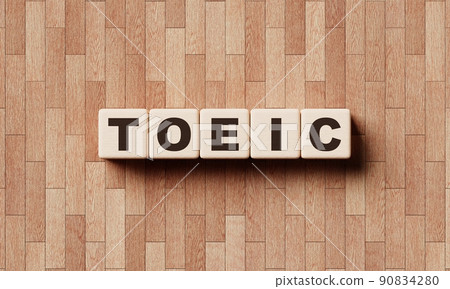 TOEIC words from wooden blocks with letters. Education courses and test of English as a foreign language concept. 3D illustration rendering TOEIC words from wooden blocks with letters. Education courses and test of English as a foreign language concept. 3D illustration rendering 90834280