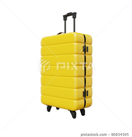 Yellow trolley suitcase on isolated white background. Travel object and wanderlust concept. 3D illustration rendering 90834305