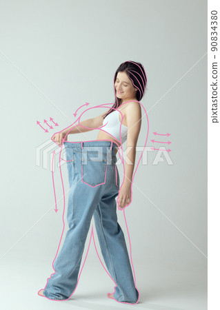 Baggy jeans with underwear detail - Women