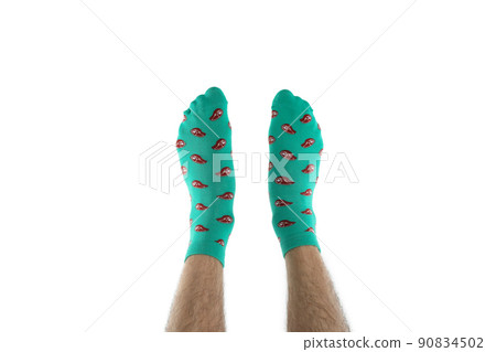 Male legs in funny socks isolated on white background 90834502