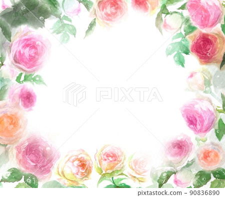 Pink roses Pierre de Ronsard flower wreath and gold powder watercolor hand-painted illustration Pink roses Pierre de Ronsard flower wreath and gold powder watercolor hand-painted illustration 90836890