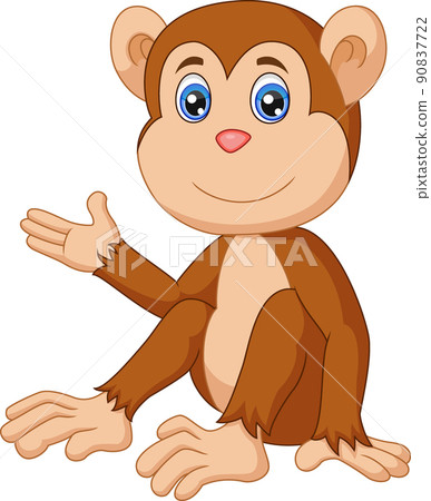 Cute monkey cartoon waving hand Cute monkey cartoon waving hand 90837722