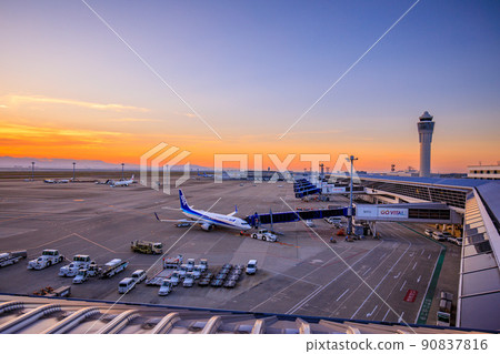 Tokoname City Runway at Chubu Centrair International Airport at dusk 90837816