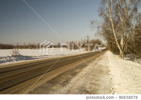 Winter landscape with expensive to village 90838078