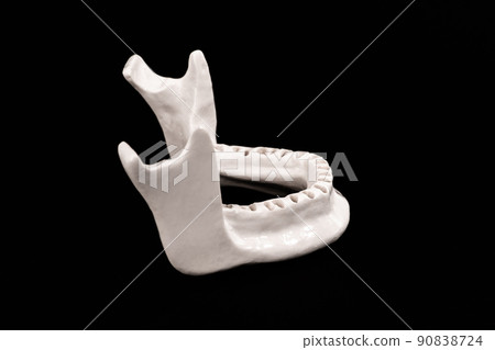 Upper human jaw without teeth model medical implant isolated on black background. Healthy teeth, dental care and orthodontic concept. 90838724