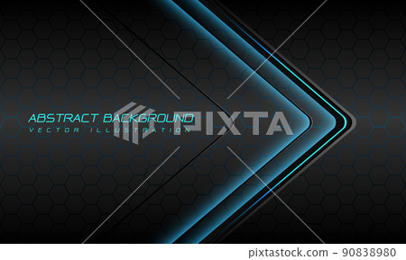 Abstract blue light black thin arrow direction geometric on silver hexagon mesh pattern design modern luxury futuristic technology background vector Abstract blue light black thin arrow direction geometric on silver hexagon mesh pattern design modern luxury futuristic technology background vector 90838980