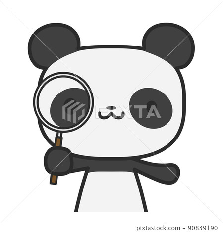 Upper body panda holding a magnifying glass 90839190