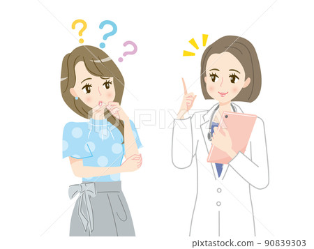 一名年輕女子諮詢女醫生的插圖素材 90839303