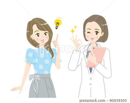 一位向女醫生諮詢並微笑的年輕女性的插圖素材 一位向女醫生諮詢並微笑的年輕女性的插圖素材 90839305