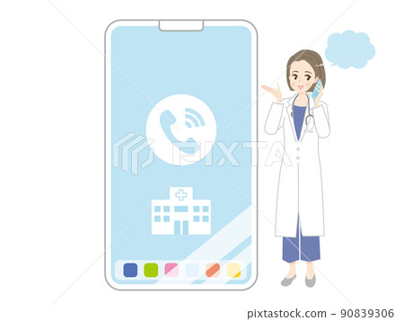 Illustration material of doctor and smartphone to respond to consultation with smartphone 90839306