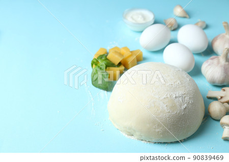 Concept of cooking pizza on blue background 90839469
