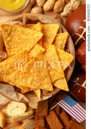 Concept of Super bowl snacks close up Concept of Super bowl snacks close up 90840035