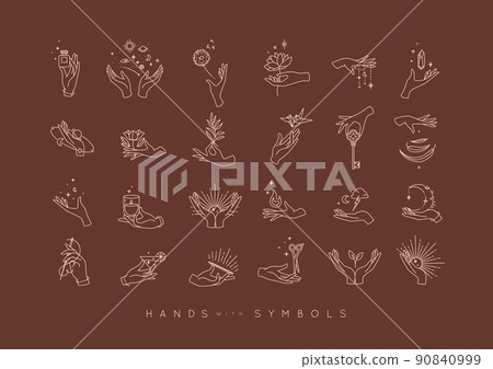 Set of hands with symbols brown Set of hands with symbols brown 90840999