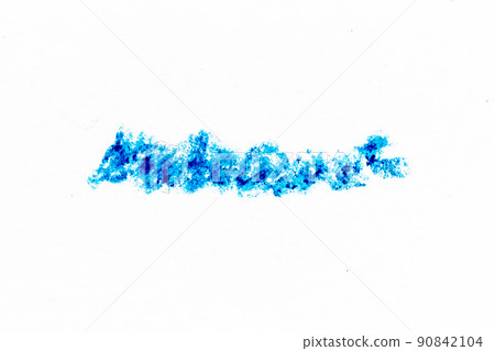 Blue color crayon hand drawing in sribble line shape on white paper background 90842104