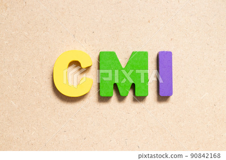 Color alphabet letter in word CMI (Abbreviation of Cost management index, Co-managed inventory,Customer Managed Inventory or case mix index) on wood background 90842168