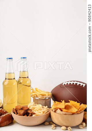 Concept of Super bowl snacks on white background Concept of Super bowl snacks on white background 90842413
