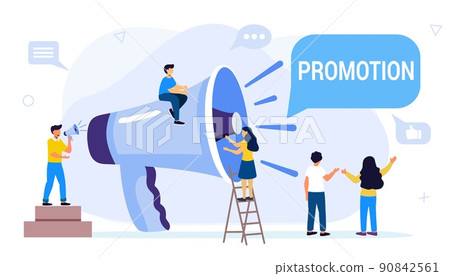 Professional speaker with megaphone Tiny people creative trainees 90842561