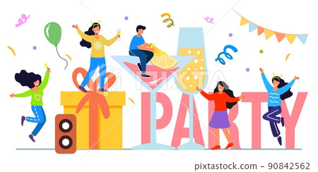 Weekend party flat tiny last work week day persons vector illustration concept Weekend party flat tiny last work week day persons vector illustration concept 90842562