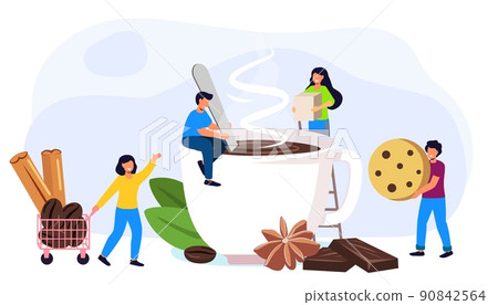 Coffee time Energetic tasty beverage for breakfast Tiny people 90842564