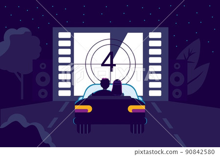 Drive-in movie theater with open air parking flat style 90842580