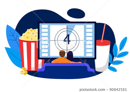 Young couple watching TV on a sofa at home vector illustration 90842581