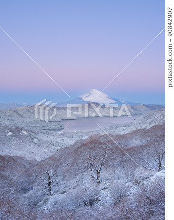 箱根_富士山和蘆之湖的壯觀雪景 90842907