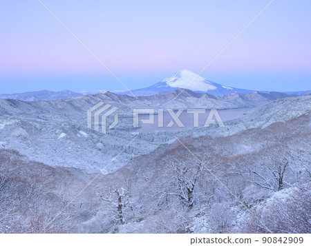 箱根_富士山和蘆之湖的壯觀雪景 90842909