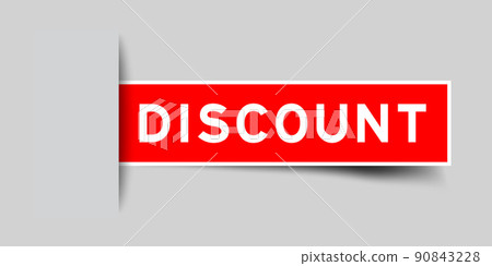 Inserted red color label sticker with word discount on gray background Inserted red color label sticker with word discount on gray background 90843228