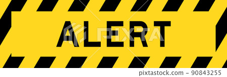 Yellow and black color with line striped label banner with word alert Yellow and black color with line striped label banner with word alert 90843255