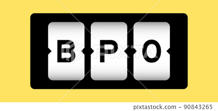 Black color in word BPO (Abbreviation of Business Process Outsourcing) on slot banner with yellow color background Black color in word BPO (Abbreviation of Business Process Outsourcing) on slot banner with yellow color background 90843265