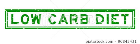 Grunge green low carb diet word square rubber seal stamp on white background 90843431