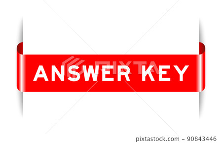 Red color inserted label banner with word answer key on white background 90843446