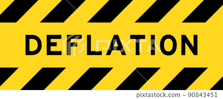 Yellow and black color with line striped label banner with word deflation 90843451