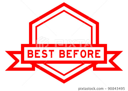 Vintage red color hexagon label banner with word best before on white background Vintage red color hexagon label banner with word best before on white background 90843495