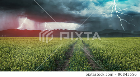 danger on the road concept of uncertainty and obscurity of future, storm and rural scene with dramatic sky danger on the road concept of uncertainty and obscurity of future, storm and rural scene with dramatic sky 90843556