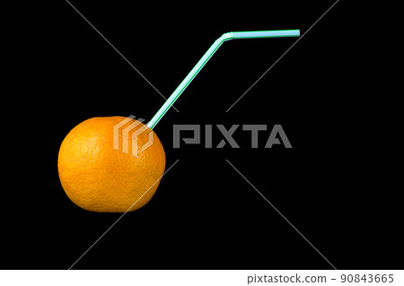 Orange Fruit with Drinking Straw for Orange Juice Orange Fruit with Drinking Straw for Orange Juice 90843665