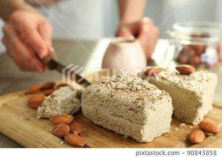 Concept of tasty eating with halva, close up 90843858