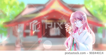 神樂鈴背景神社的巫女 90844014
