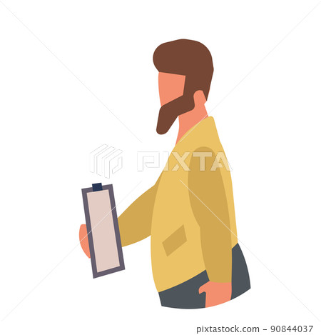 People with clipboard document vector illustration. Business checklist with character concept icon. Questionnaire work report and holding sign. Human with note board mark and happy avatar employee 90844037
