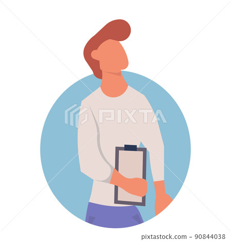 People with clipboard document vector illustration. Business checklist with character concept icon. Questionnaire work report and holding sign. Human with note board mark and happy avatar employee 90844038