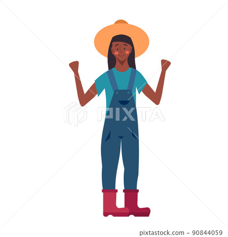 Farmer person agriculture vector illustration. Farming work character harvest and gardener symbol icon. Worker job agricultural harvesting rake. Countryside human and happy ranch career profession 90844059
