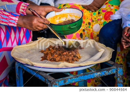 Traditional Food, Stewed Meat with Injeira in Asmara, Eritrea 90844984