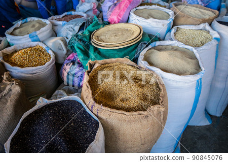Big Bags of Seeds and Grain on the Local Market in Asmara Big Bags of Seeds and Grain on the Local Market in Asmara 90845076
