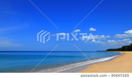 beautiful white clouds, blue sky, sea and beach. scenery of thai sea. 90845569