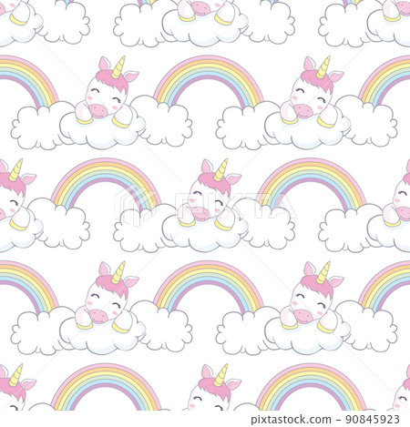 seamless pattern with cartoon unicorns, rainbows, clouds, decor elements on a neutral background. Colorful vector flat style for kids. seamless pattern with cartoon unicorns, rainbows, clouds, decor elements on a neutral background. Colorful vector flat style for kids. 90845923