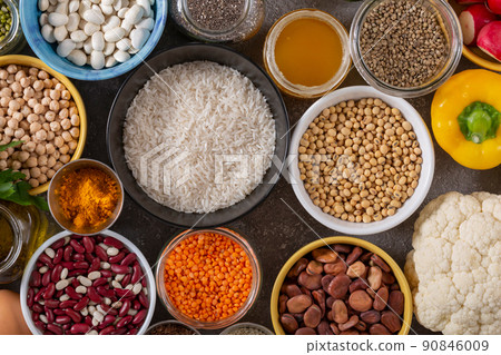 Legumes and greens are a source of vegetable protein and vitamins Legumes and greens are a source of vegetable protein and vitamins 90846009