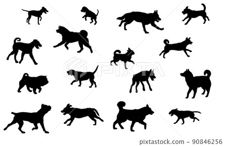 Group of dogs various breed. Black dog silhouette. Group of dogs various breed. Black dog silhouette. 90846256
