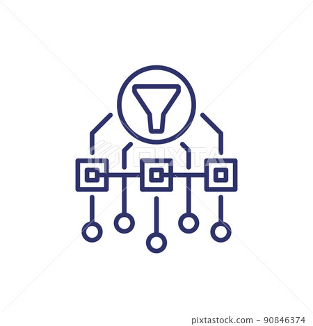 Data filtering line icon with a funnel 90846374