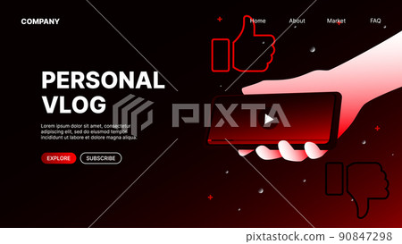 Website Template for Personal Vlog. Red Landing Page for Content Maker Website Template for Personal Vlog. Red Landing Page for Content Maker 90847298