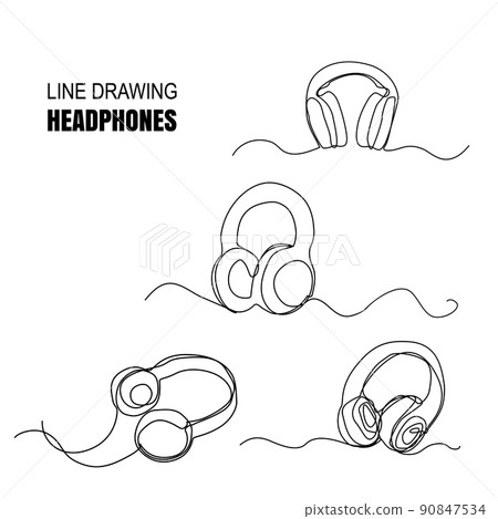 Headphone Linear Art Drawing 90847534